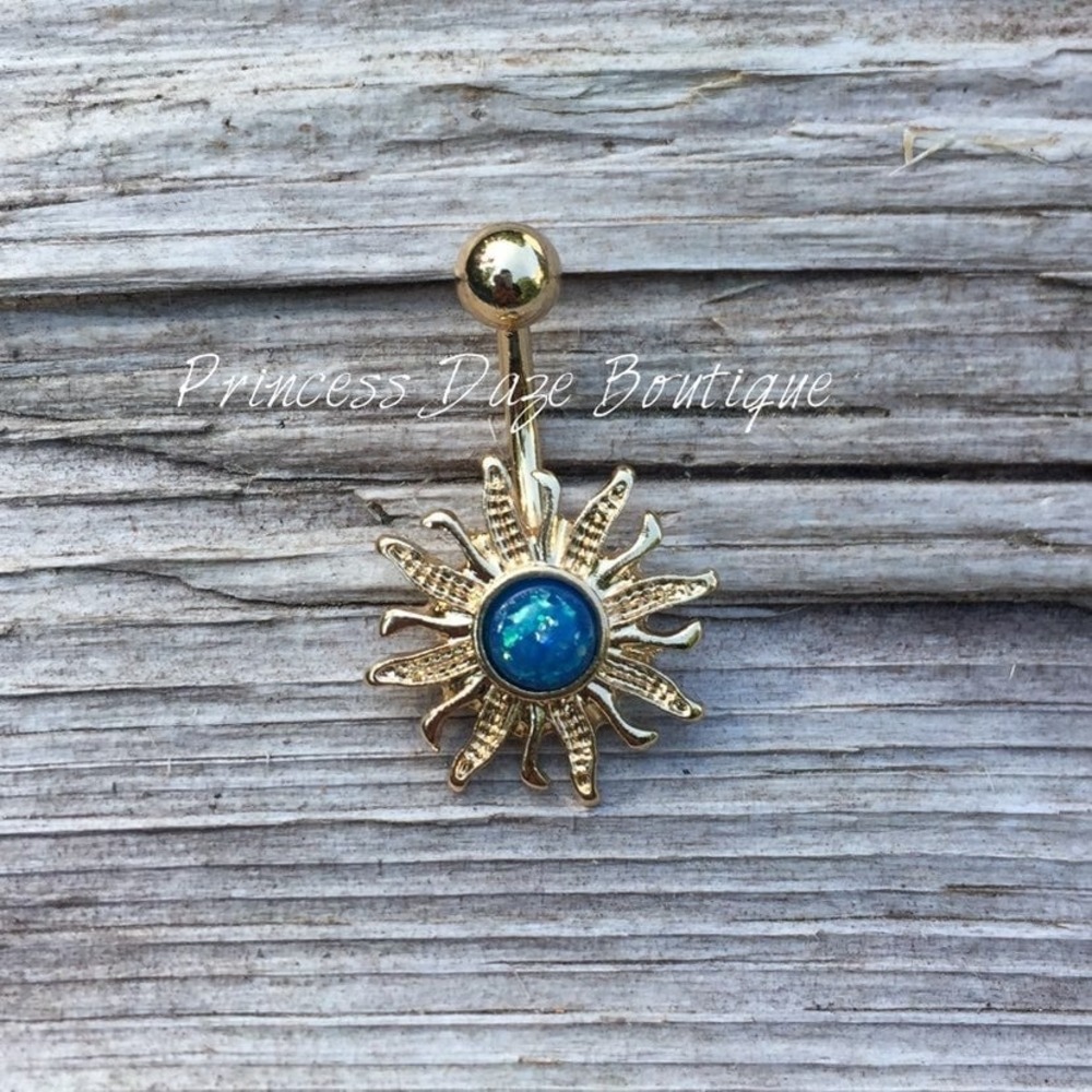 Gold Opal Sun Belly Button Ring